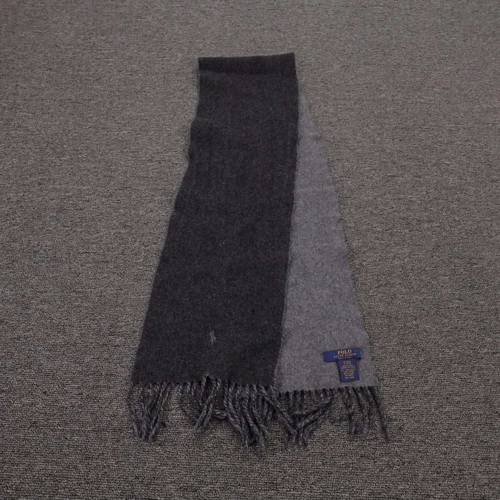 Polo Ralph Lauren Scarf Mens One Size Gray Wool Blend Fringe Made Italy Winter